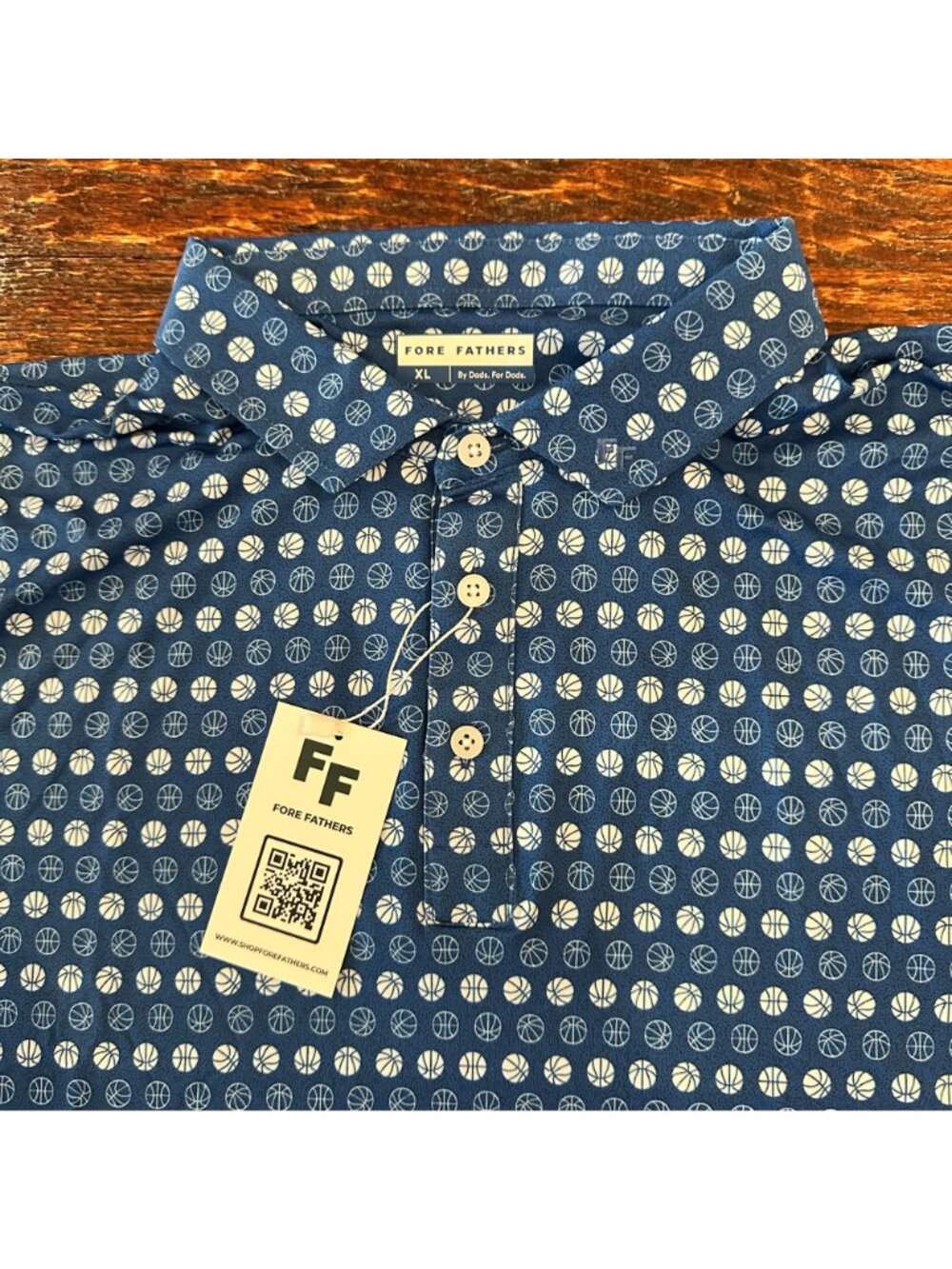 NWT, Dad & Son Fore Fathers, "Fast Breaker" Print Blue Basketball Polos XL 6/7 - Picture 8 of 9